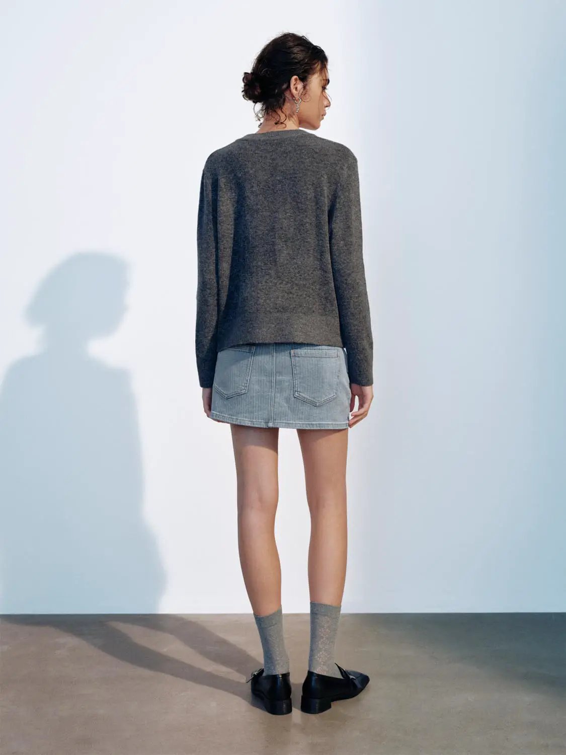 Bow Detail Long Sleeve Ribbed Crew Neck Sweater