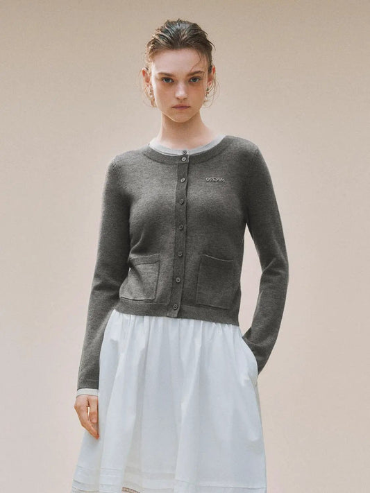 Knit Long Sleeve Crew Neck Button Front Cardigan