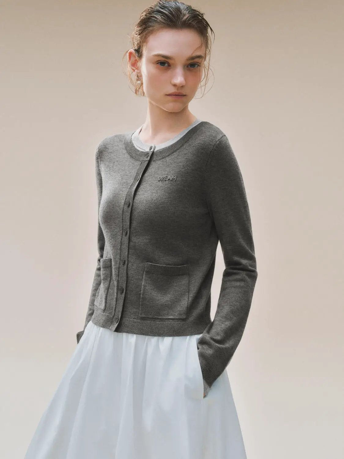 Knit Long Sleeve Crew Neck Button Front Cardigan