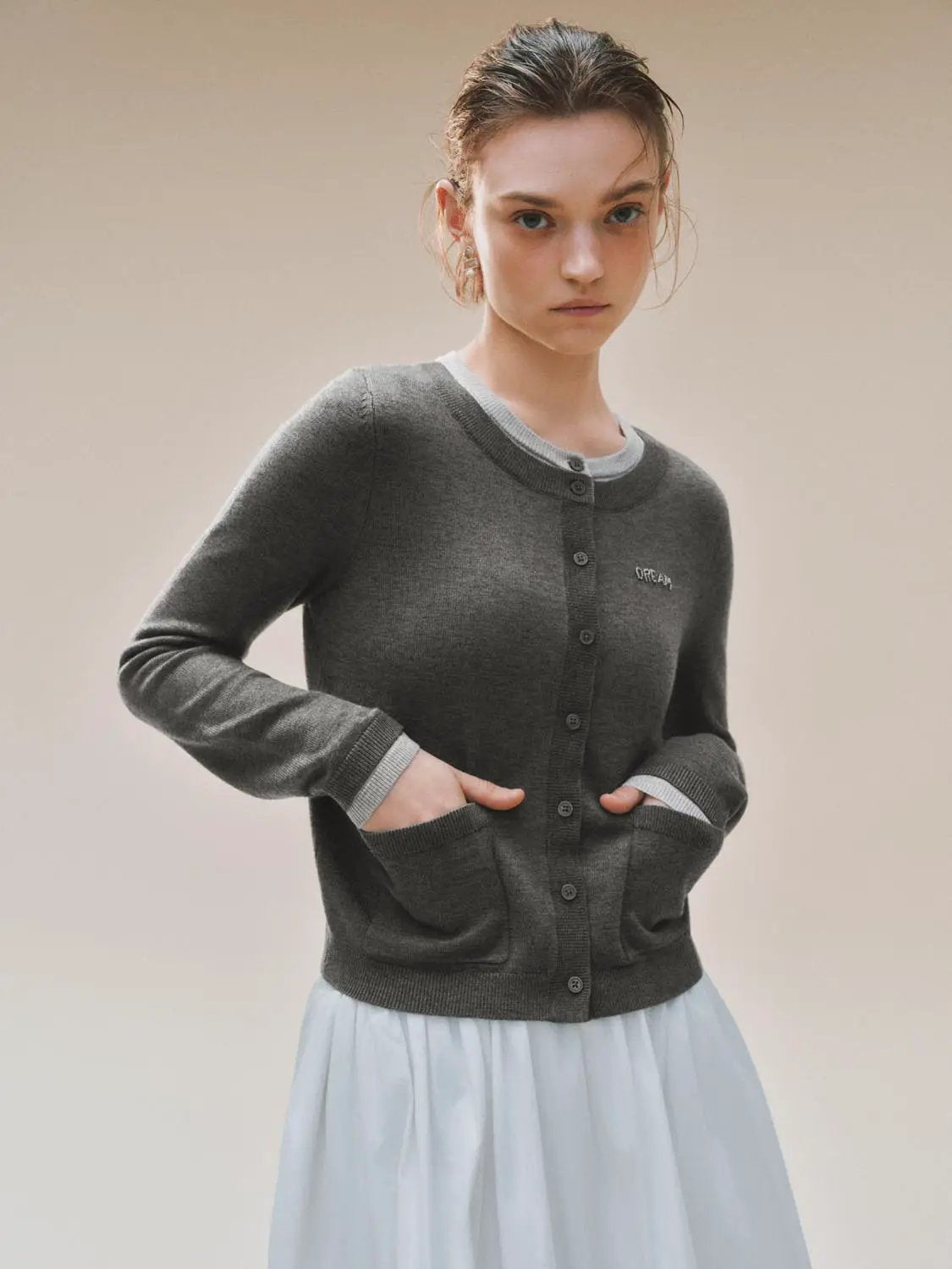 Knit Long Sleeve Crew Neck Button Front Cardigan