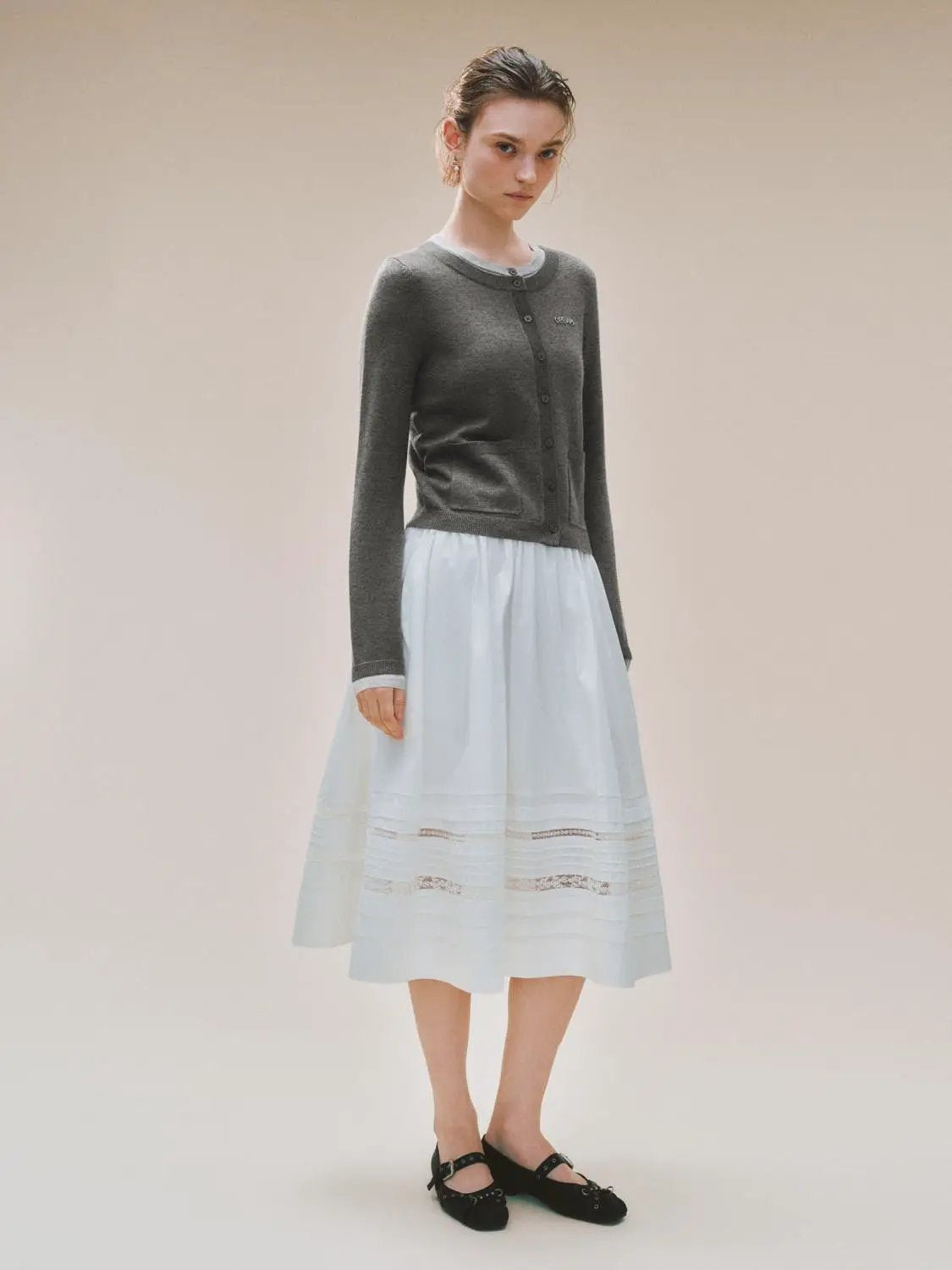 Knit Long Sleeve Crew Neck Button Front Cardigan