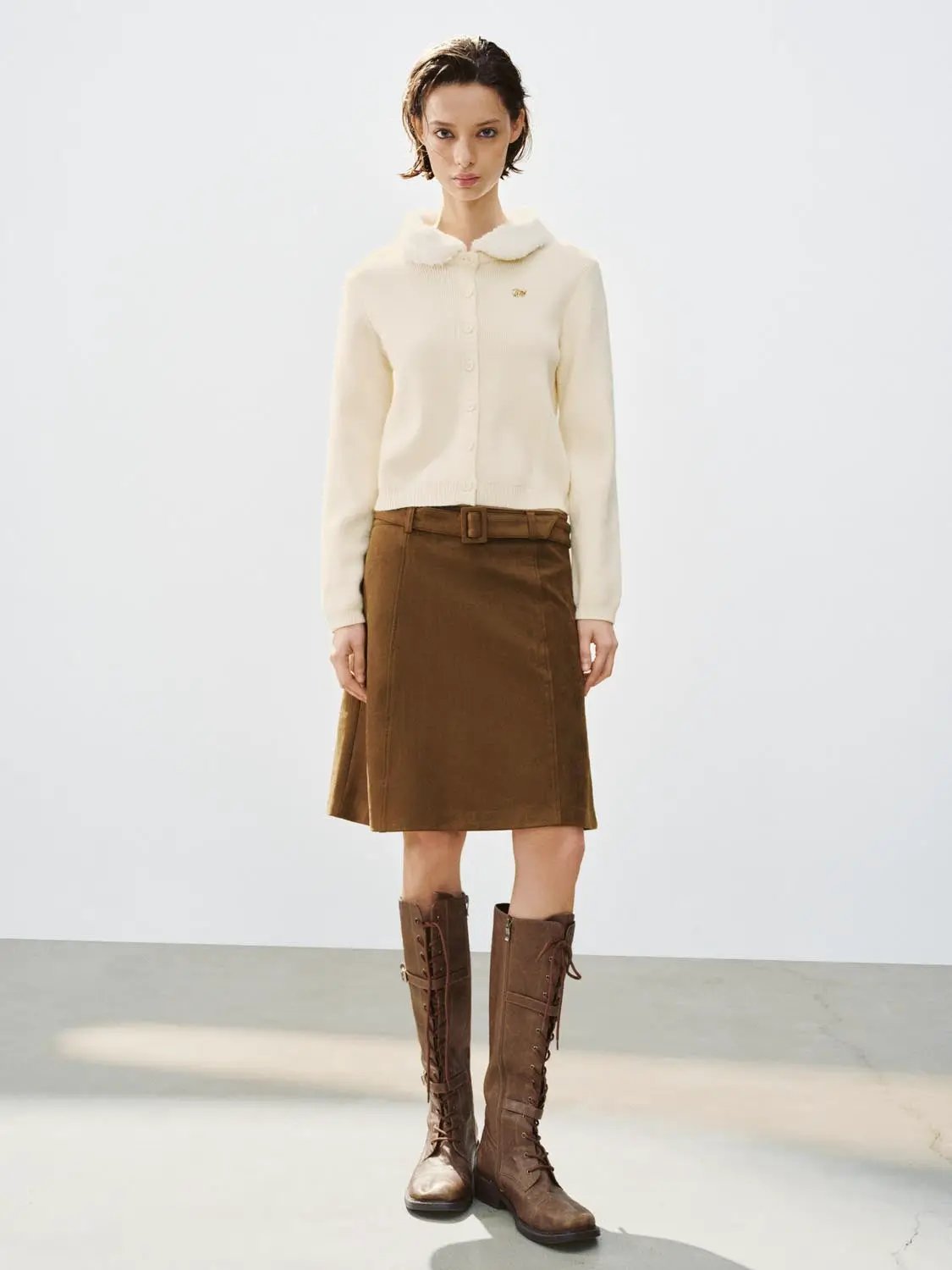 Ribbed Button Front Long Sleeve Cardigan