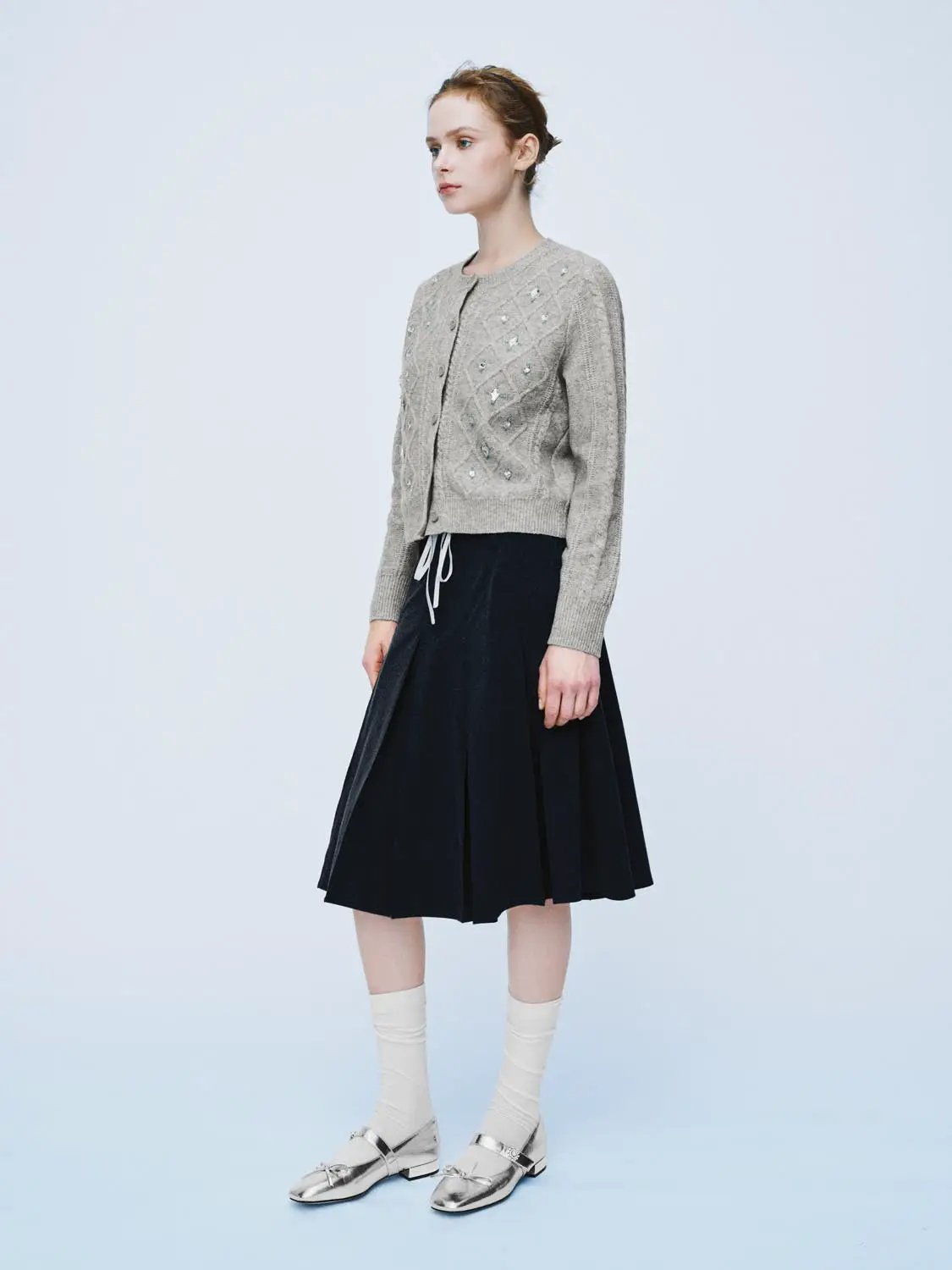 Embellished Cable Knit Long Sleeve Cardigan