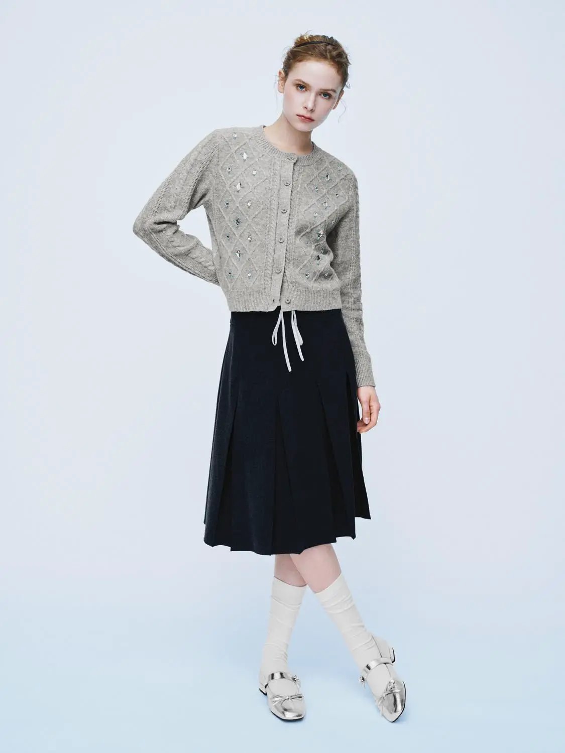 Embellished Cable Knit Long Sleeve Cardigan
