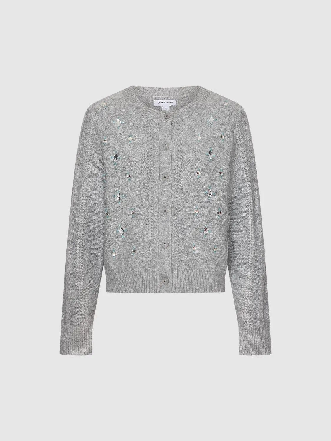 Embellished Cable Knit Long Sleeve Cardigan
