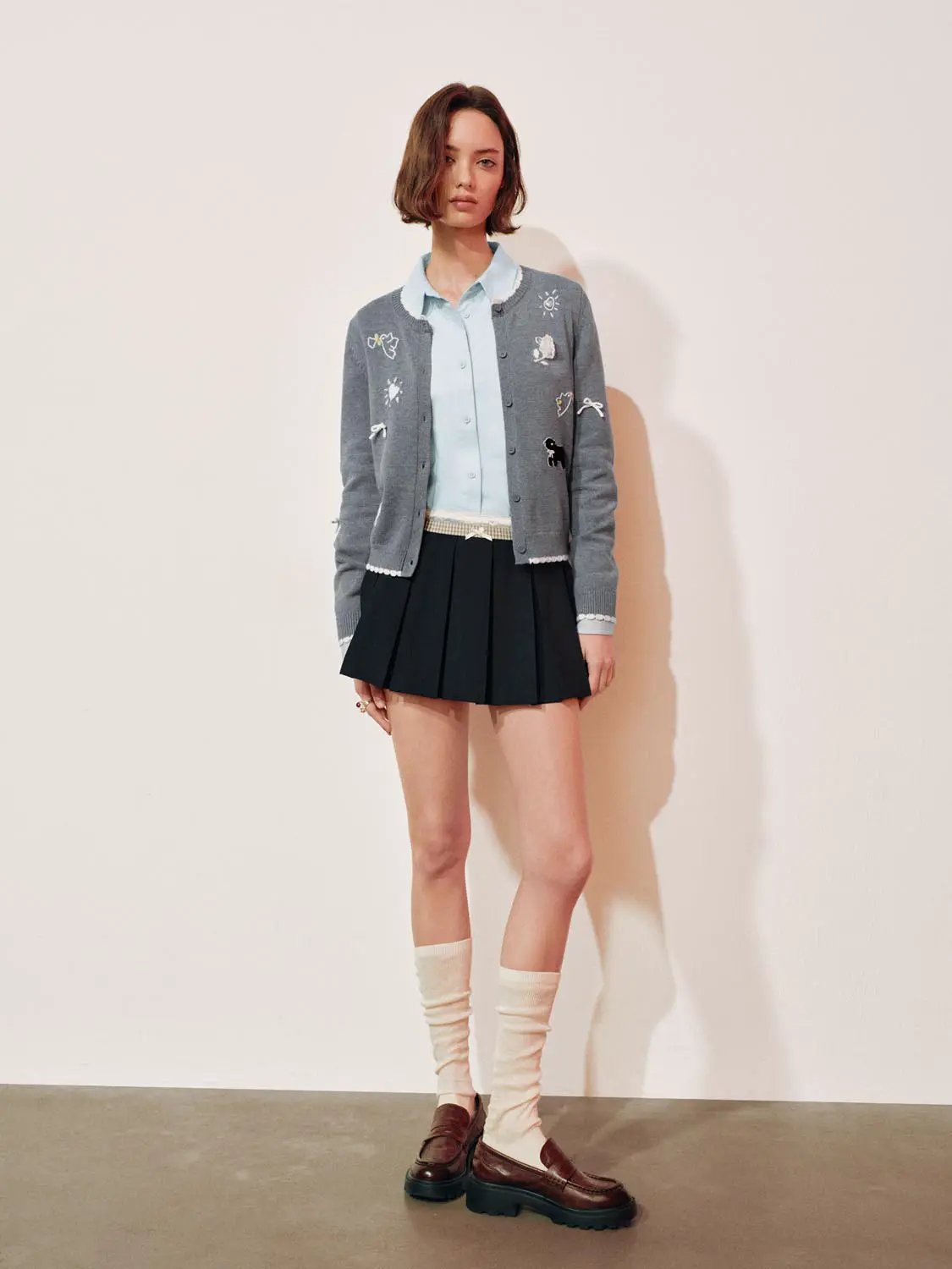 Graphic Long Sleeve Ribbed Knit Cardigan