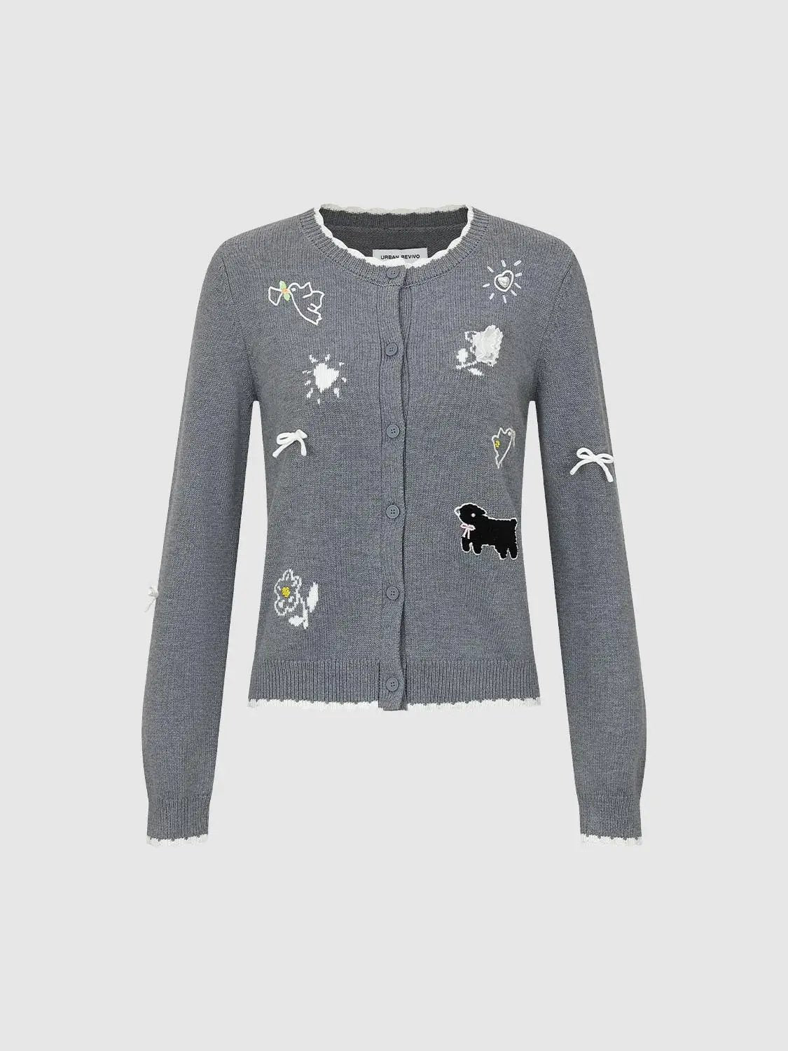 Graphic Long Sleeve Ribbed Knit Cardigan
