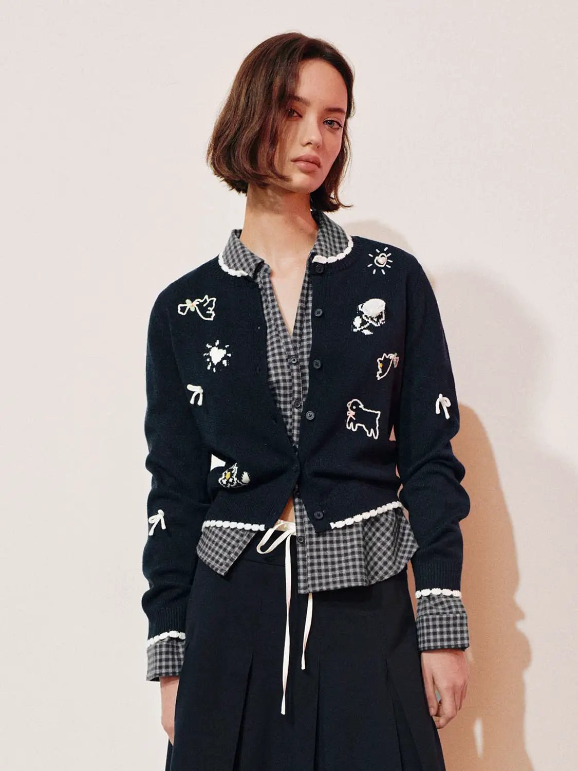 Graphic Long Sleeve Ribbed Knit Cardigan