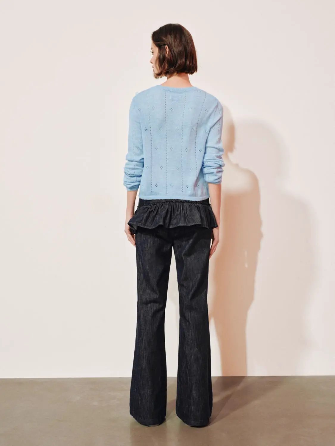 Bow Detail Textured Crew Neck Long Sleeve Sweater