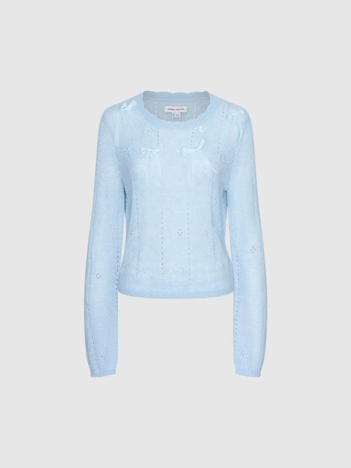 Bow Detail Textured Crew Neck Long Sleeve Sweater