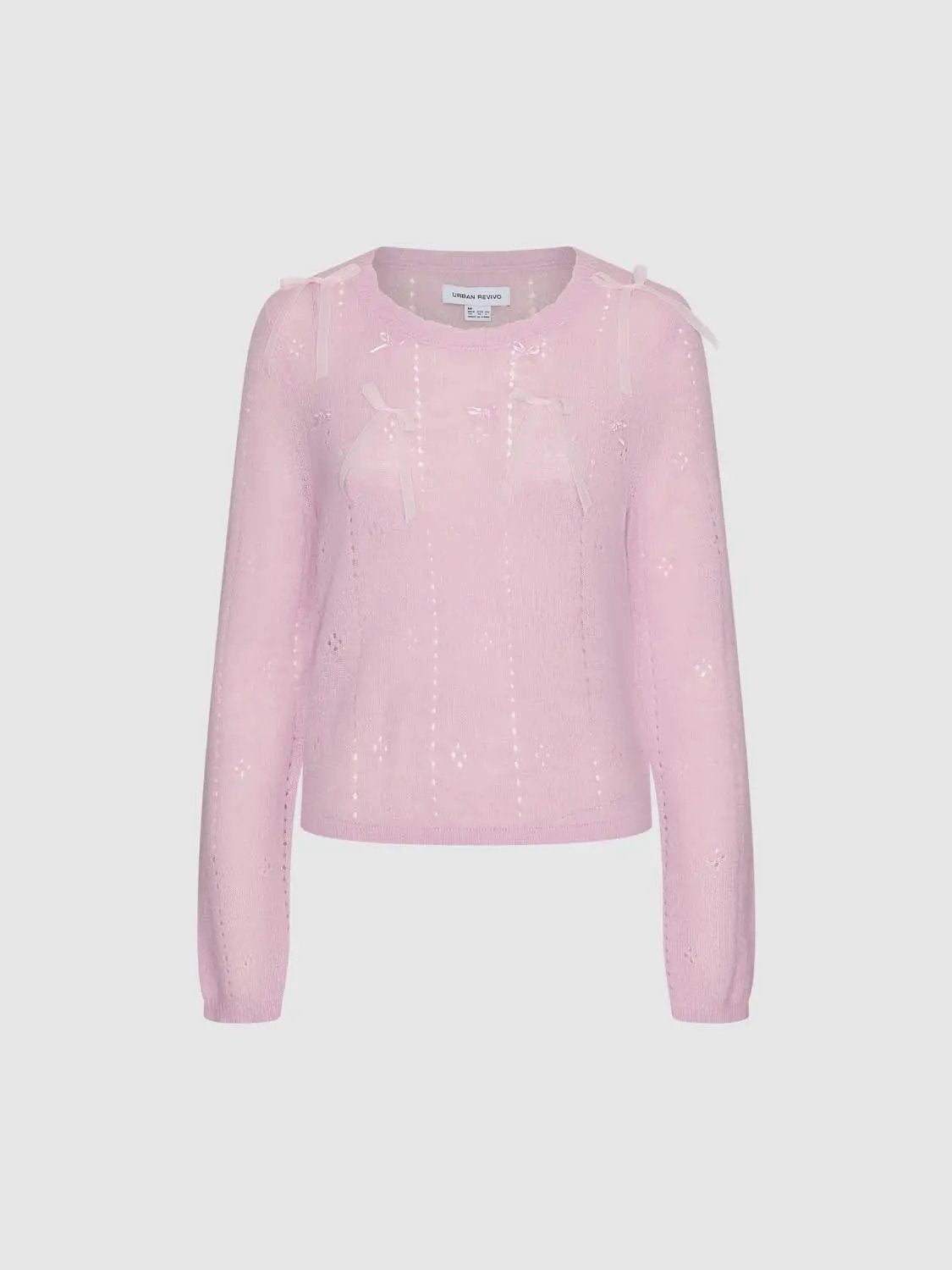 Bow Detail Textured Crew Neck Long Sleeve Sweater