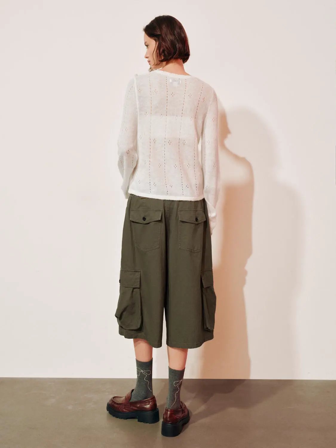 Bow Detail Textured Crew Neck Long Sleeve Sweater