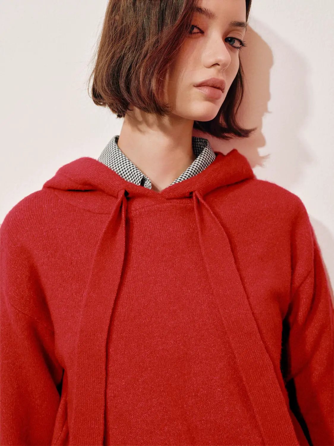 Pom-Pom Bow Tie Hooded Long Sleeve Knit Pullover