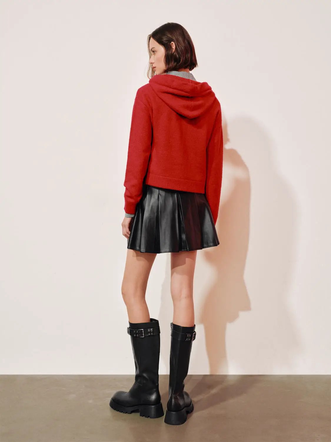 Pom-Pom Bow Tie Hooded Long Sleeve Knit Pullover