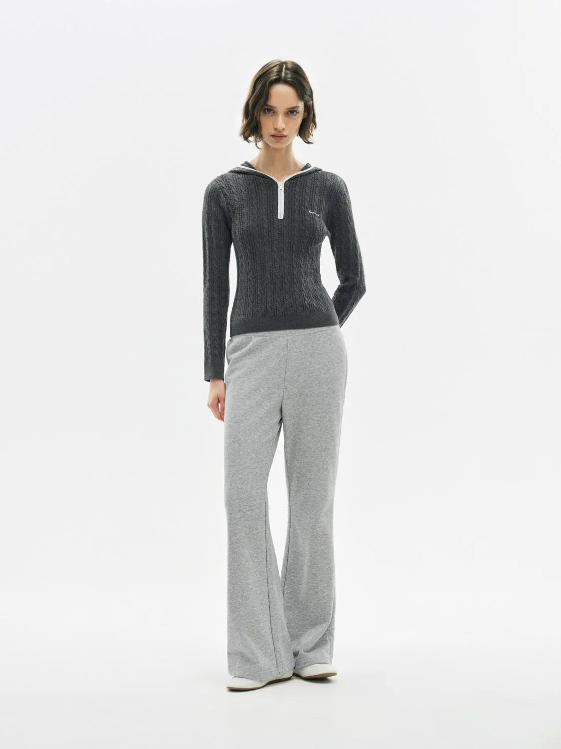 Ribbed Half-zip Hood Long Sleeve Fitted Pullover