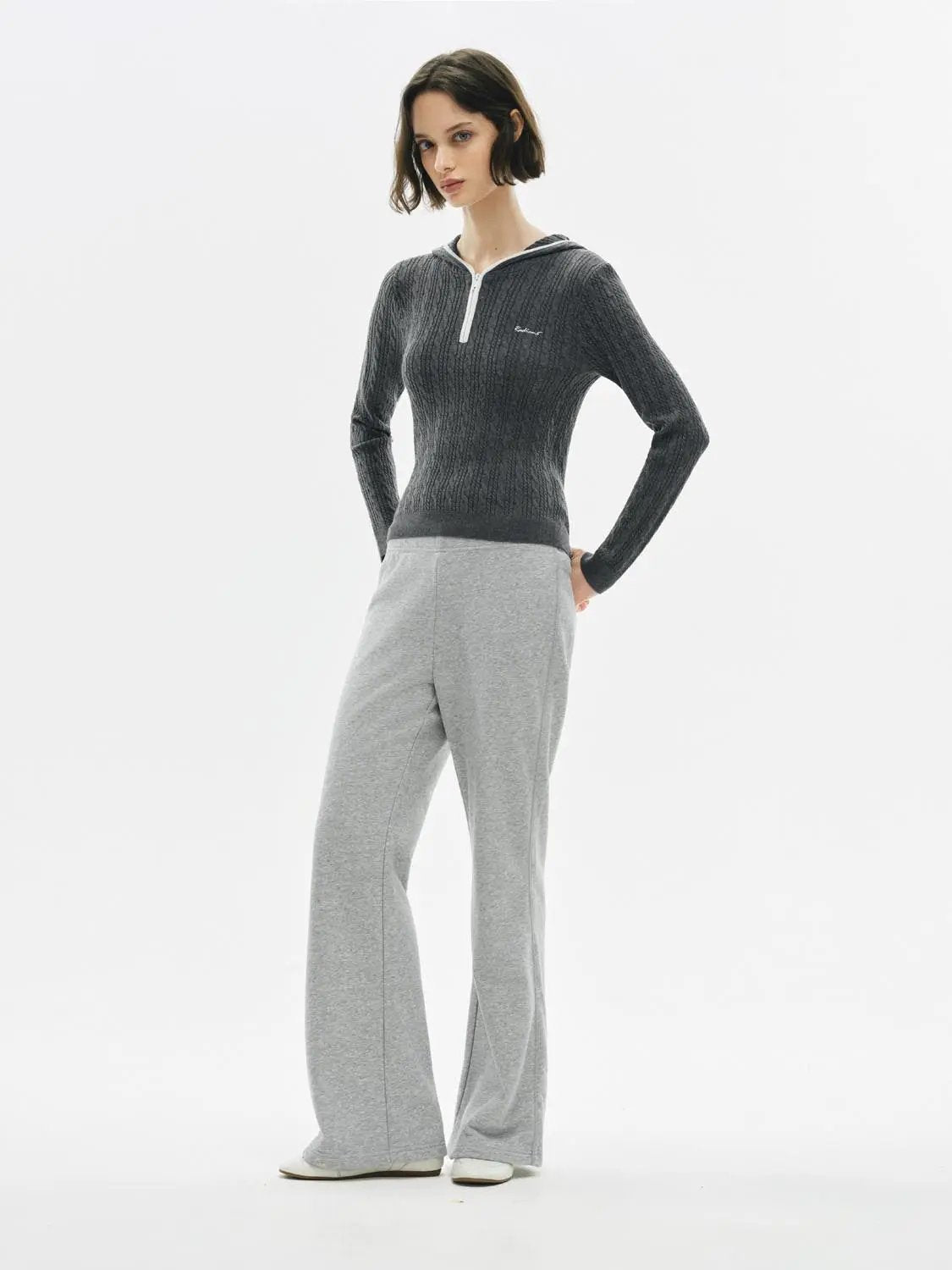 Ribbed Half-zip Hood Long Sleeve Fitted Pullover