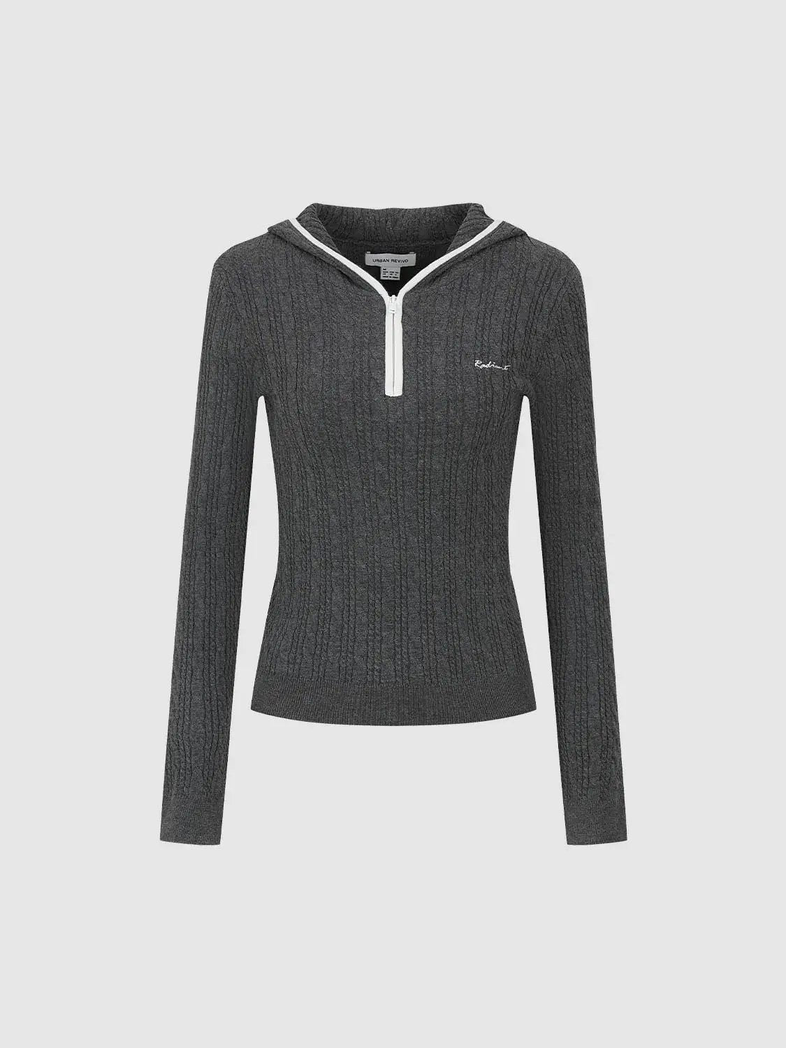 Ribbed Half-zip Hood Long Sleeve Fitted Pullover