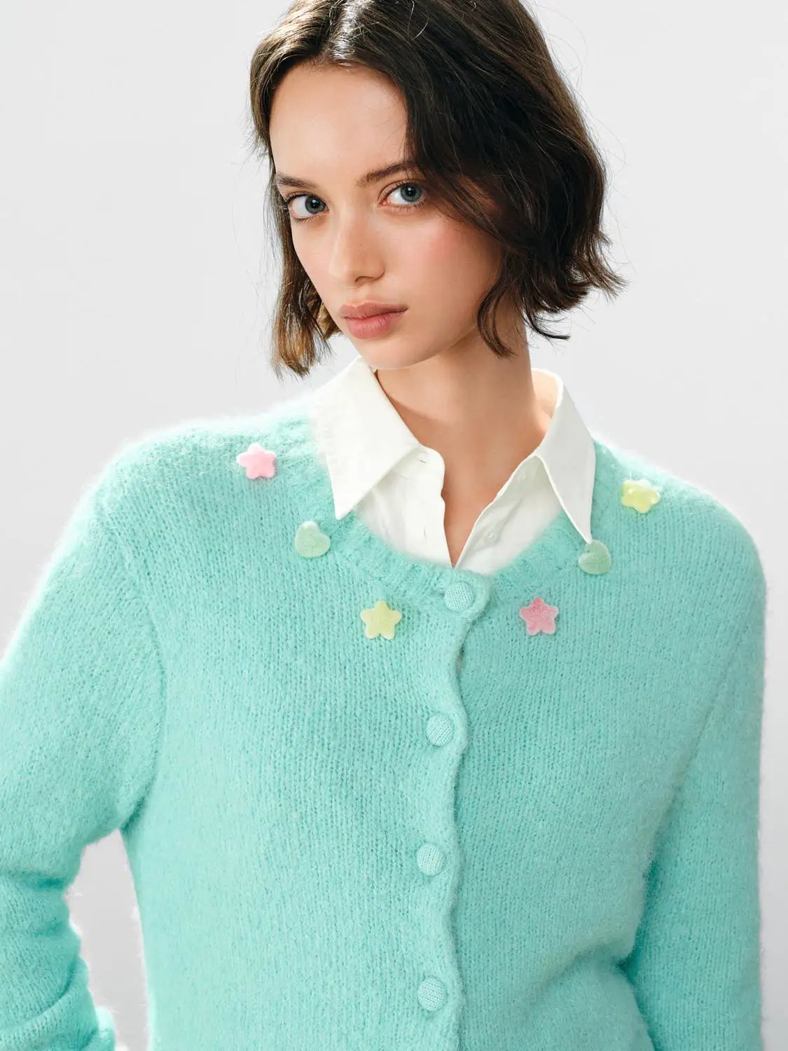 Button Front Ribbed Crew Neck Long Sleeve Cardigan