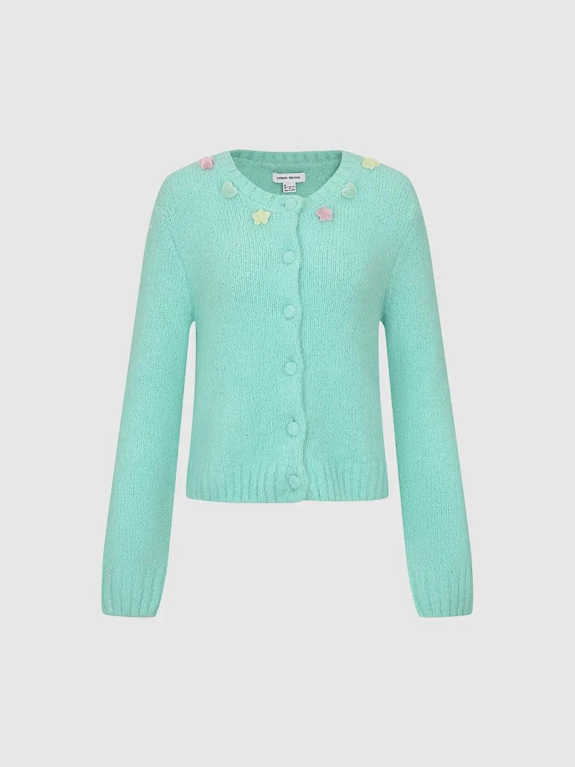 Button Front Ribbed Crew Neck Long Sleeve Cardigan
