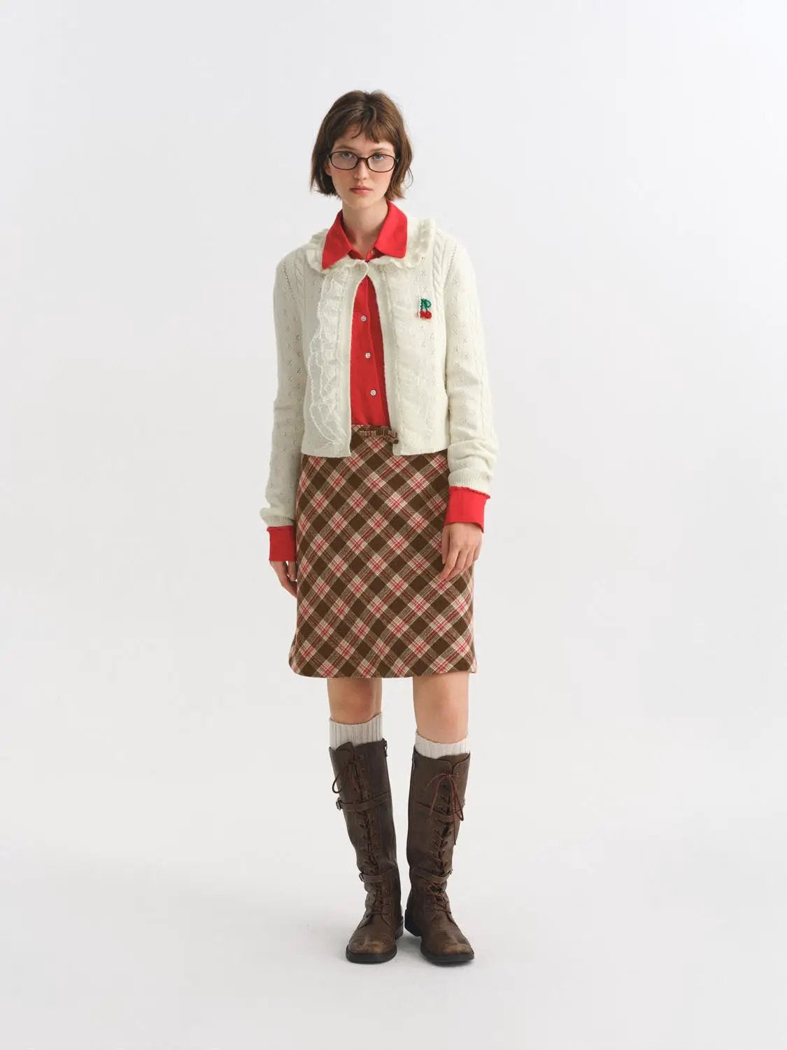 Textured Cable Knit Ruffle Trim Long Sleeve Cardigan