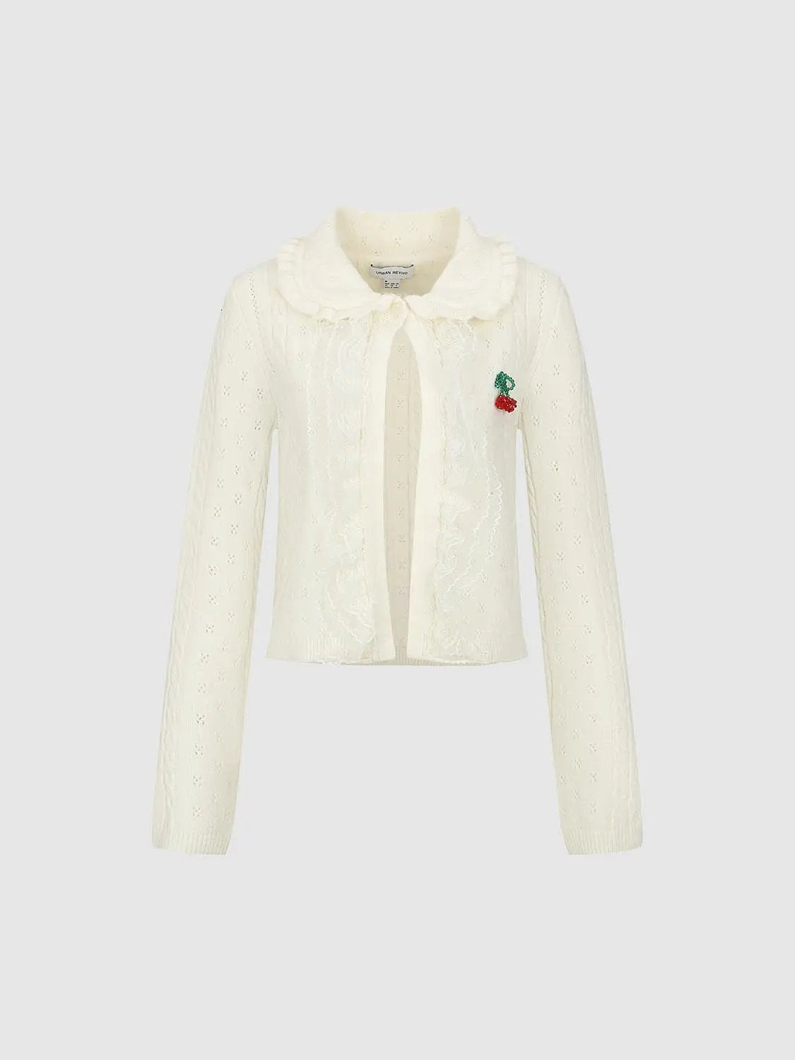 Textured Cable Knit Ruffle Trim Long Sleeve Cardigan