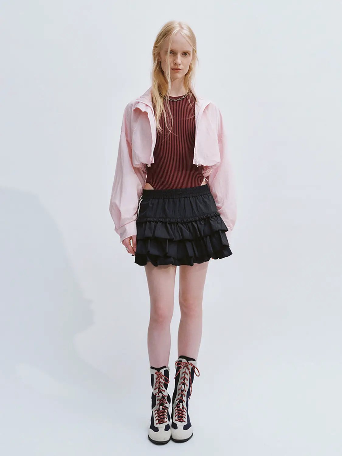 Cropped Stand Collar Open Front Long Sleeve Jacket