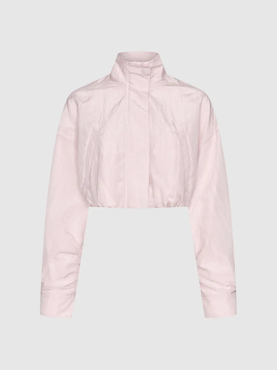 Cropped Stand Collar Open Front Long Sleeve Jacket