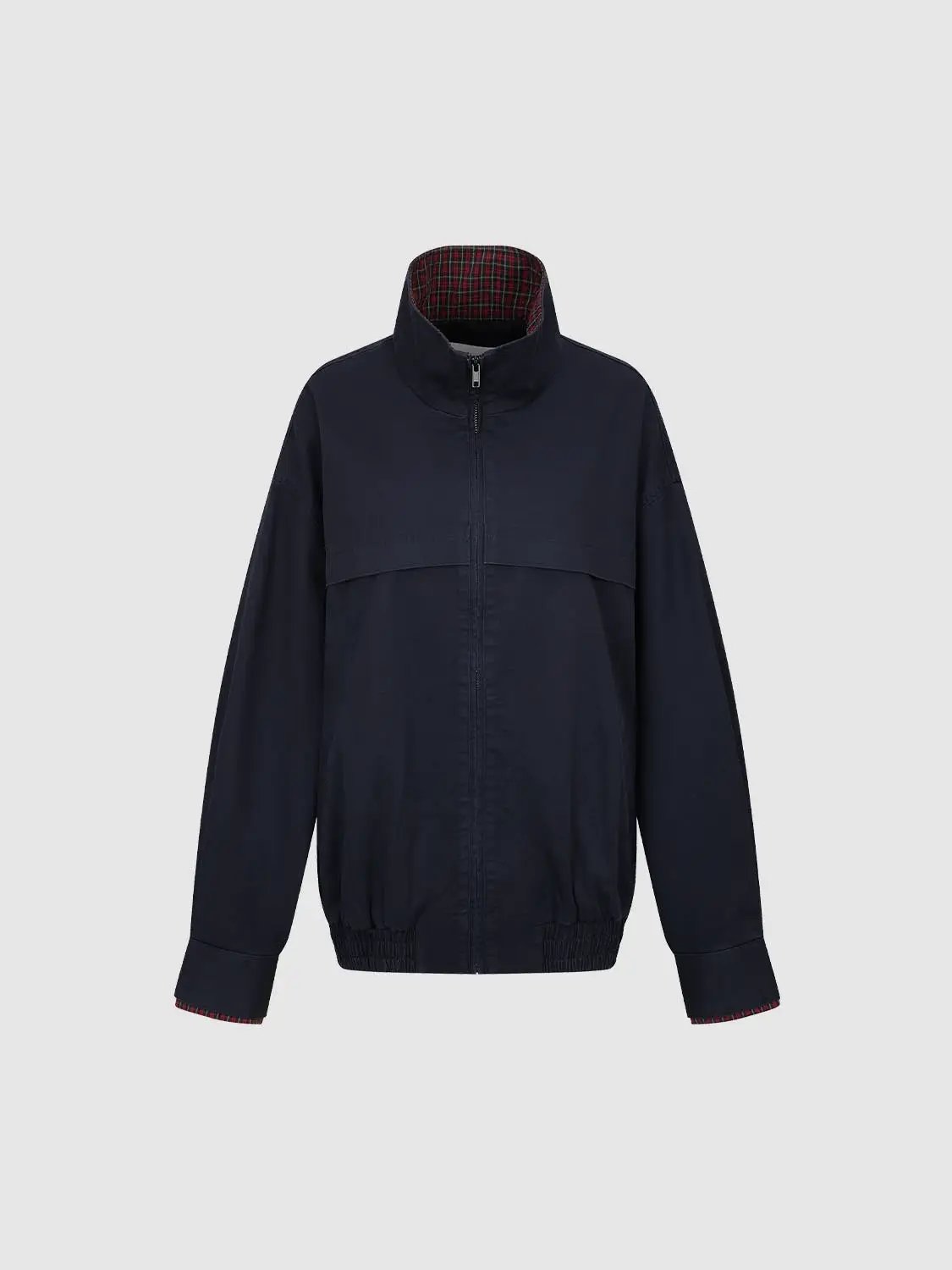 Full Front Zip Cotton Stand Collar Elastic Hem Jacket