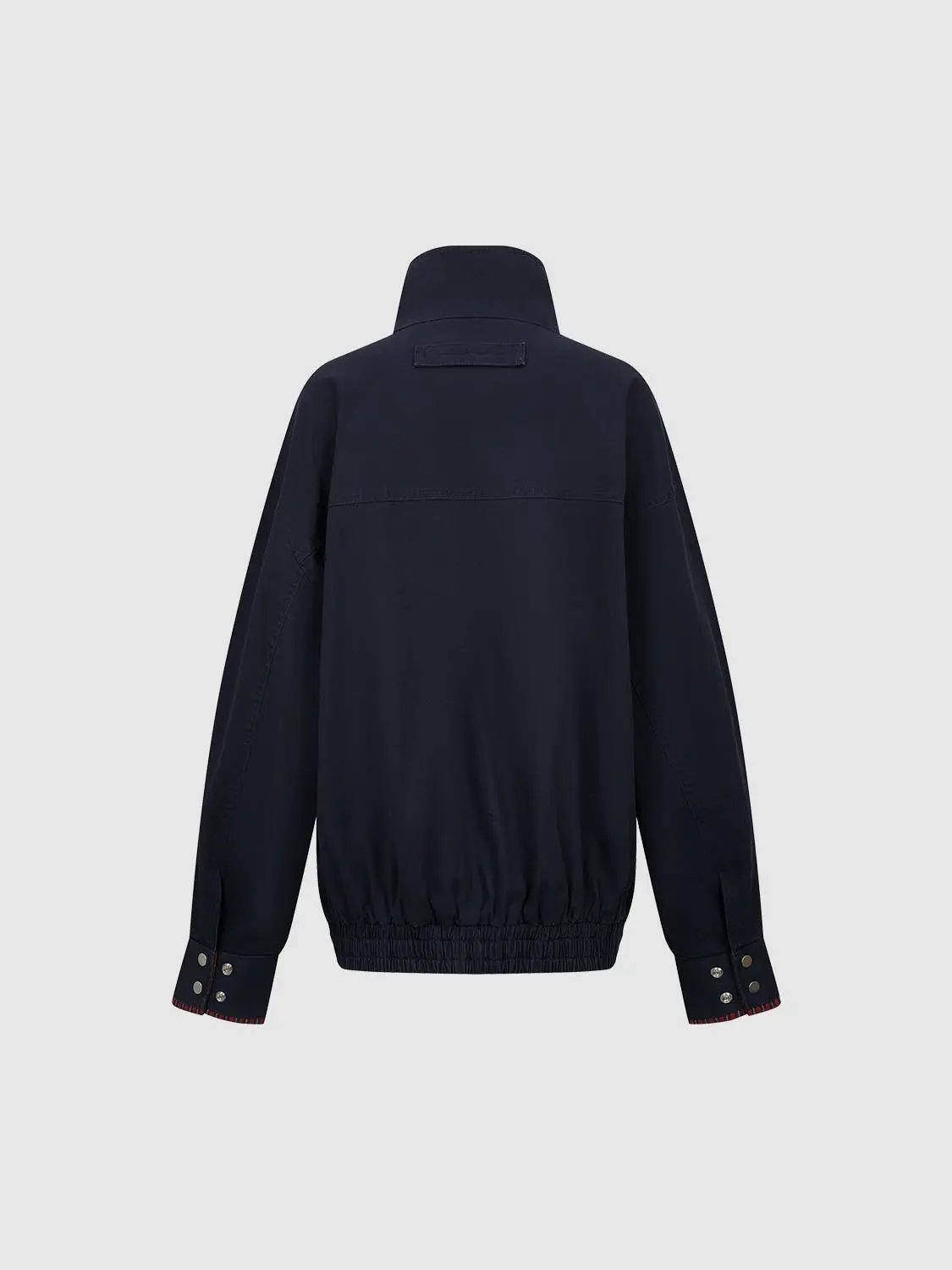Full Front Zip Cotton Stand Collar Elastic Hem Jacket