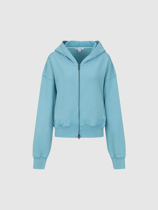 Zippered Front With Hood Bomber Cotton Jacket
