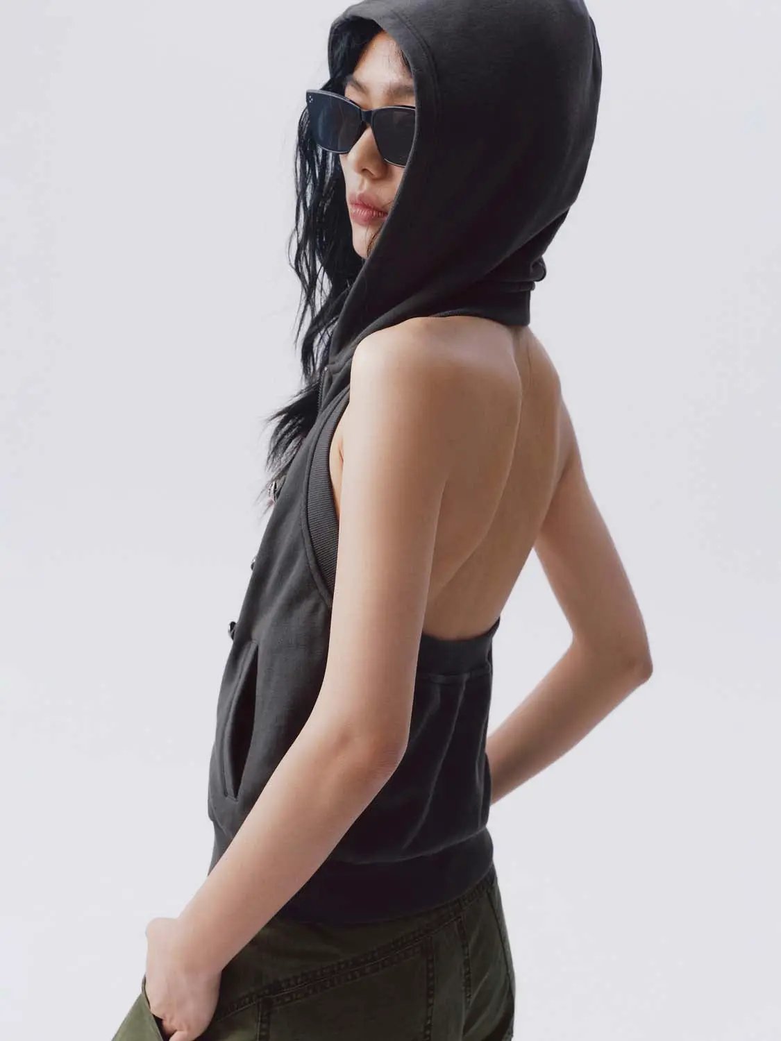 Hooded Button Zip Cotton Sleeveless Casual Vest