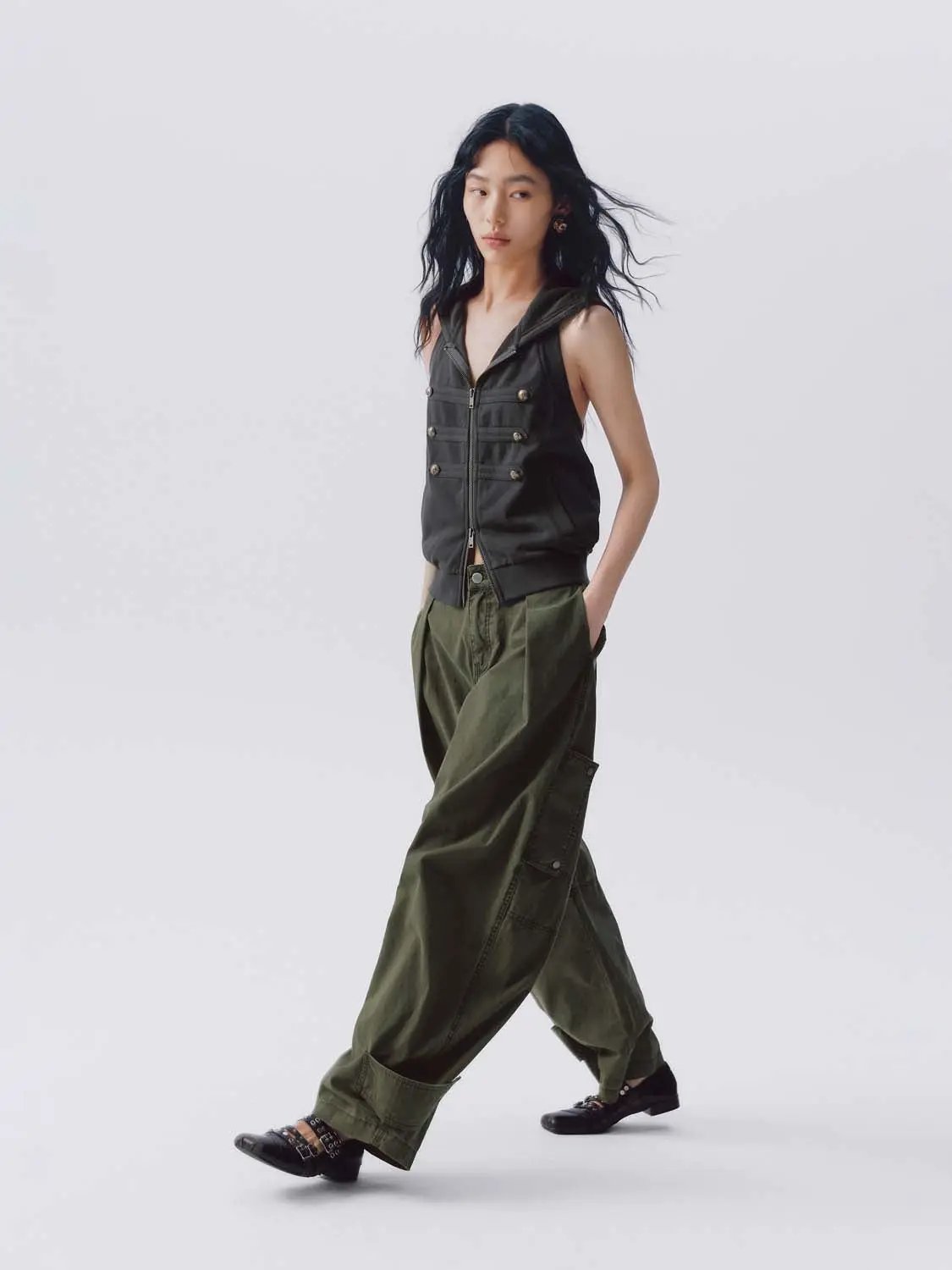 Hooded Button Zip Cotton Sleeveless Casual Vest