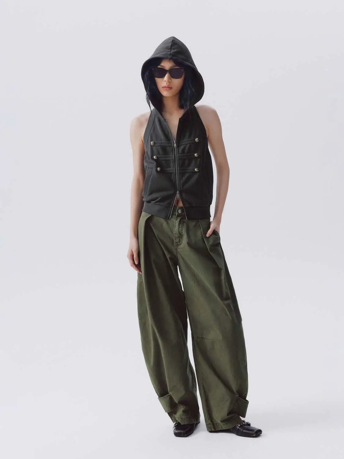 Hooded Button Zip Cotton Sleeveless Casual Vest