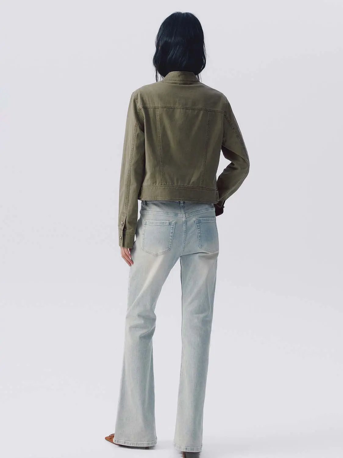 Stand Collar Braided Trim Double Breasted Cropped Jacket
