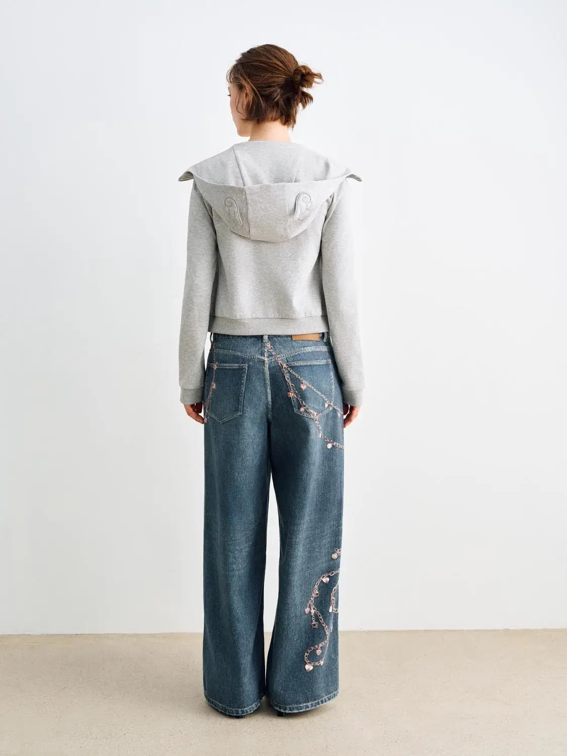 Heather Grey Cropped Zip Front Cotton Blend Hoodie
