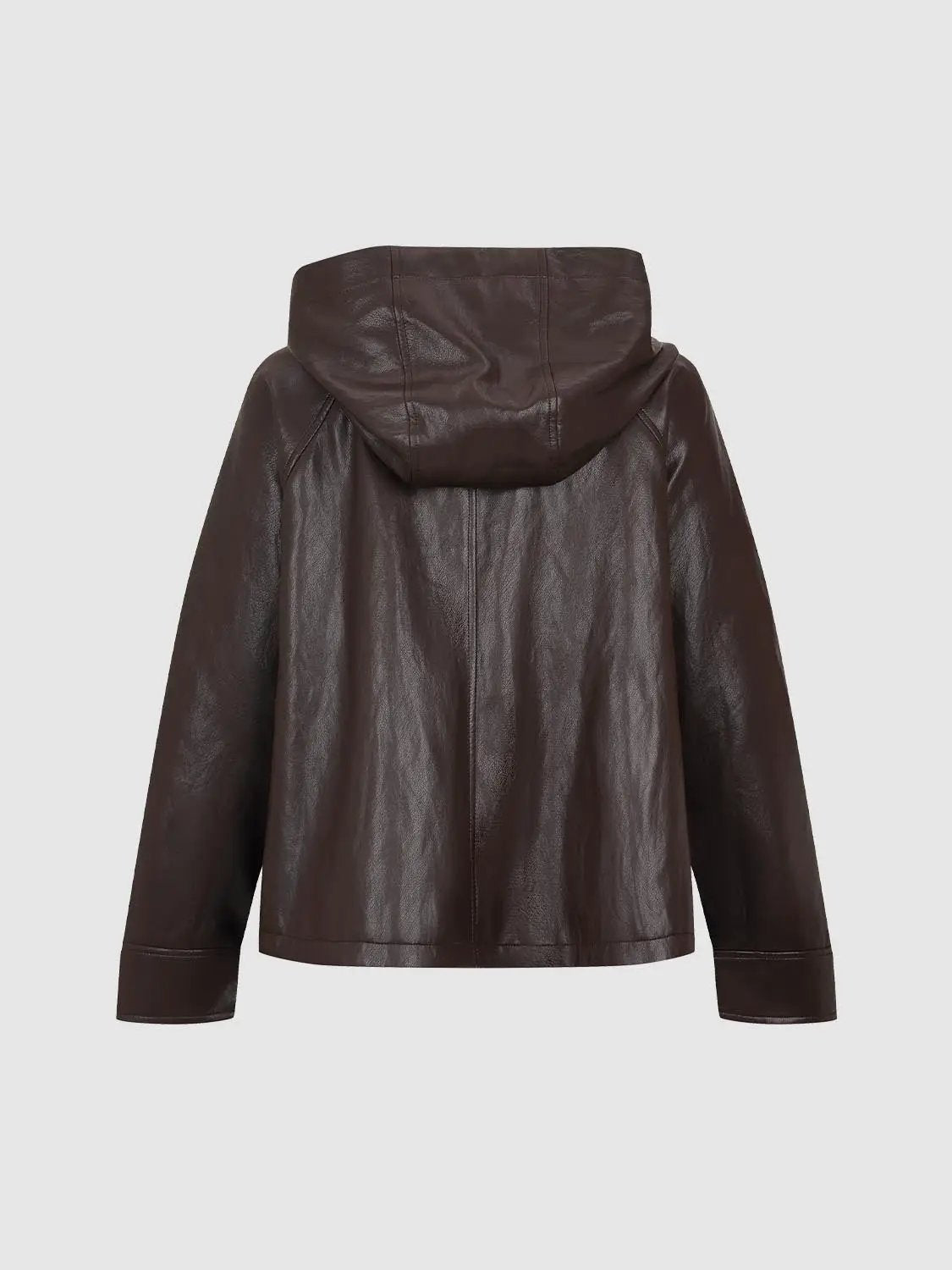 Hooded Long Sleeve Faux Leather Jacket