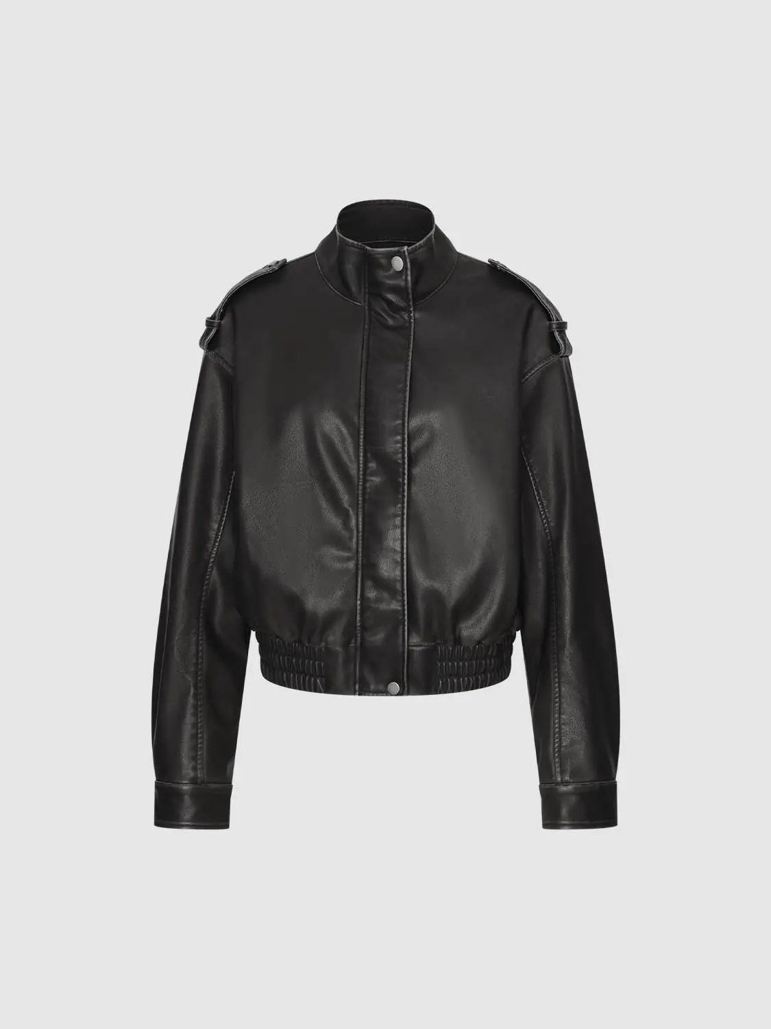 Zipper Front Ribbed Hem Oversized Shirt Collar Long Sleeve Jacket