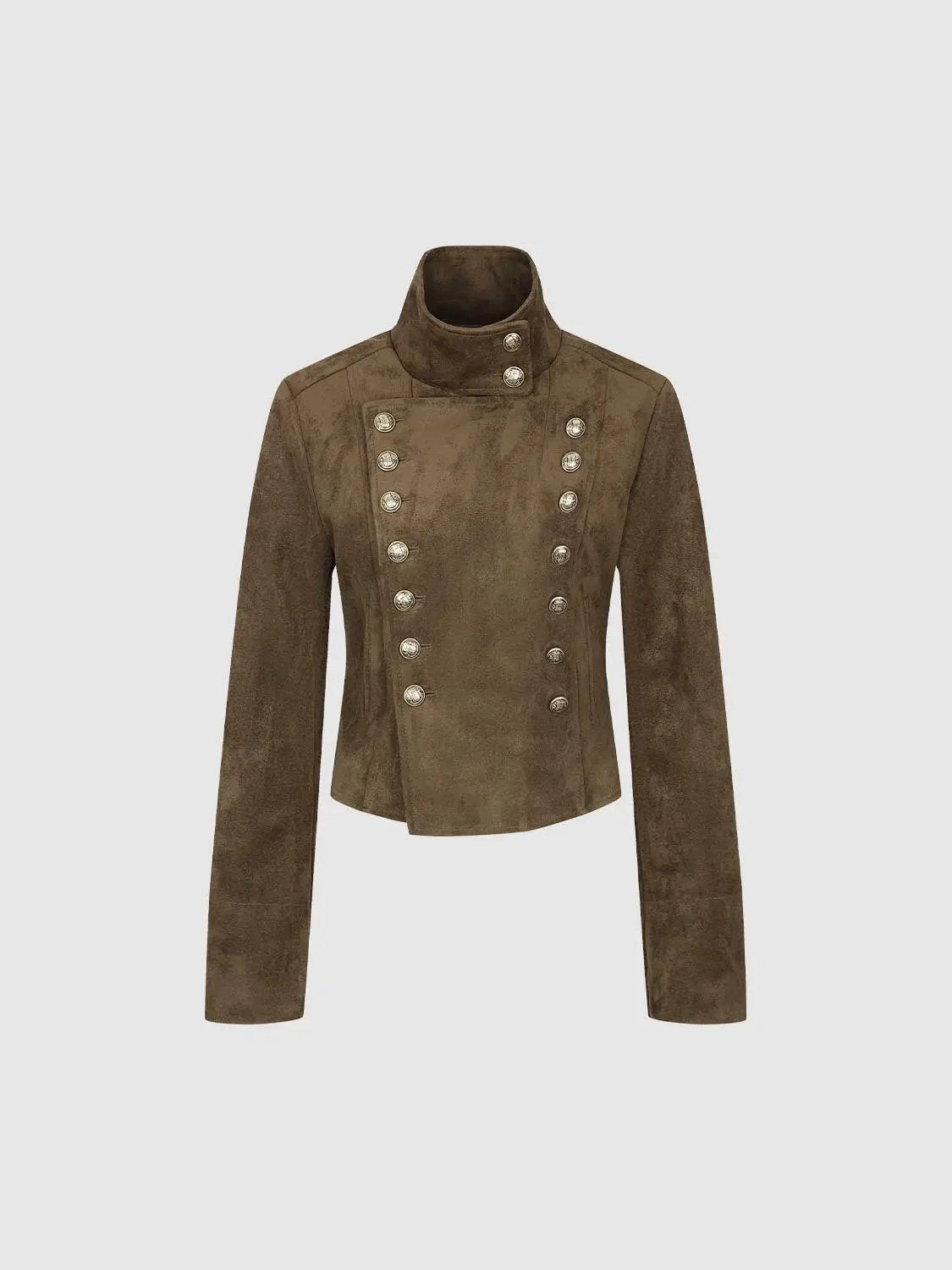 Long Sleeve Double-breasted Asymmetric Fitted Jacket
