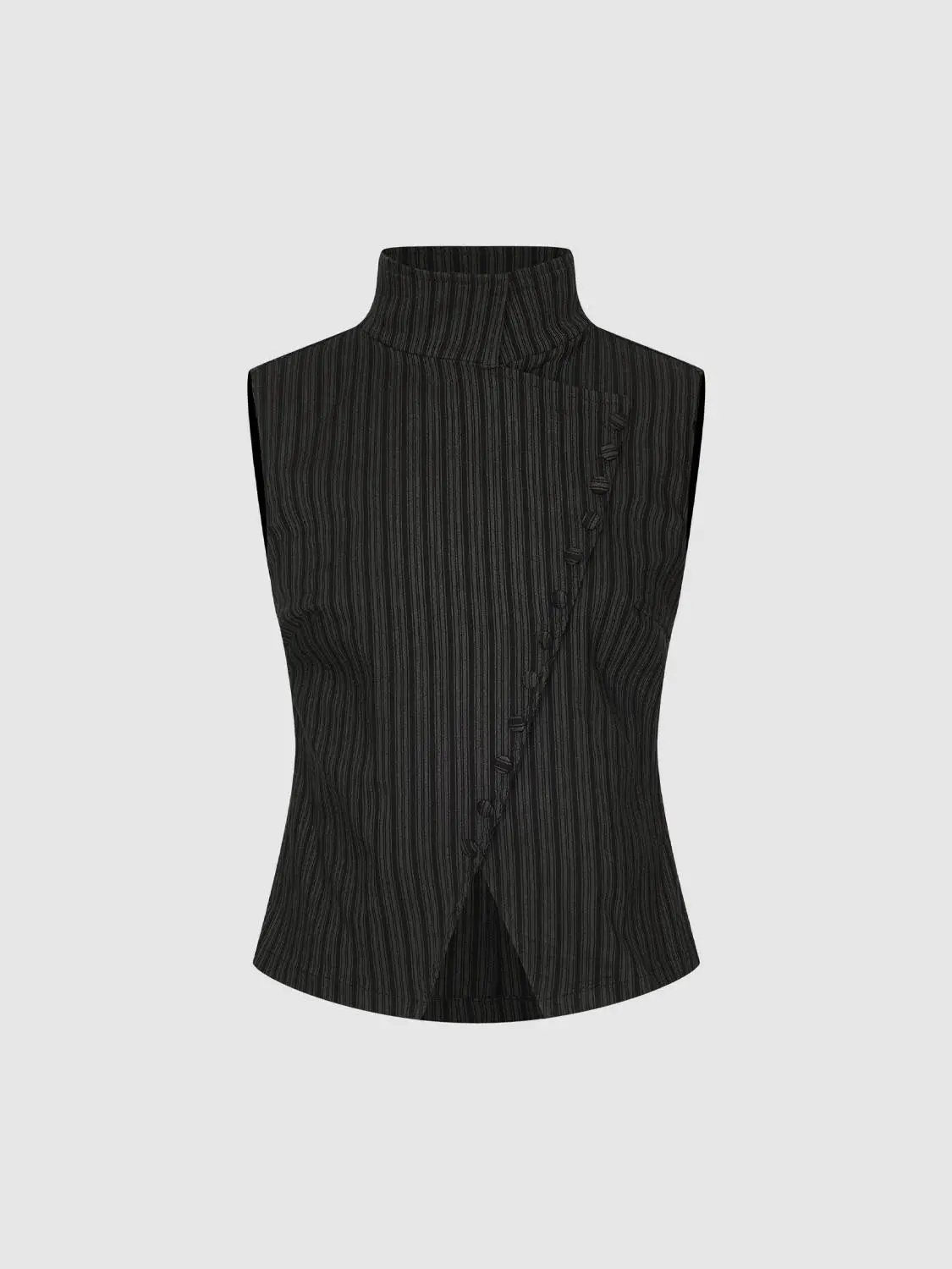 Asymmetric Striped Fitted Mock Neck Sleeveless Vest