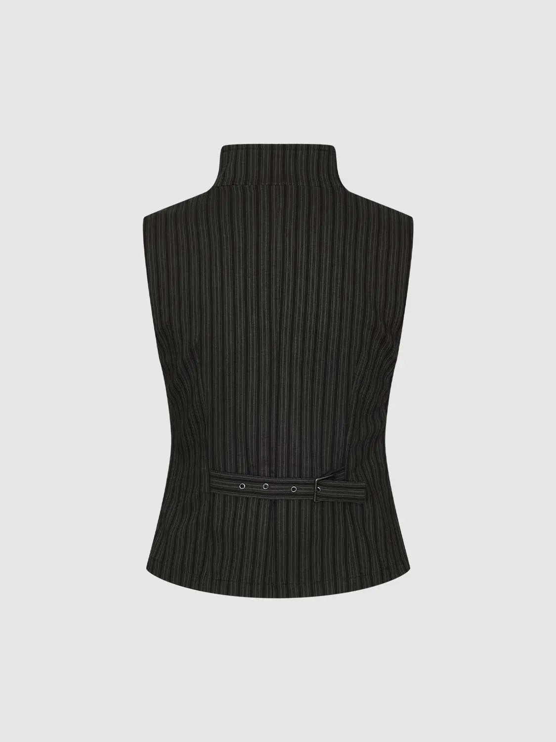Asymmetric Striped Fitted Mock Neck Sleeveless Vest