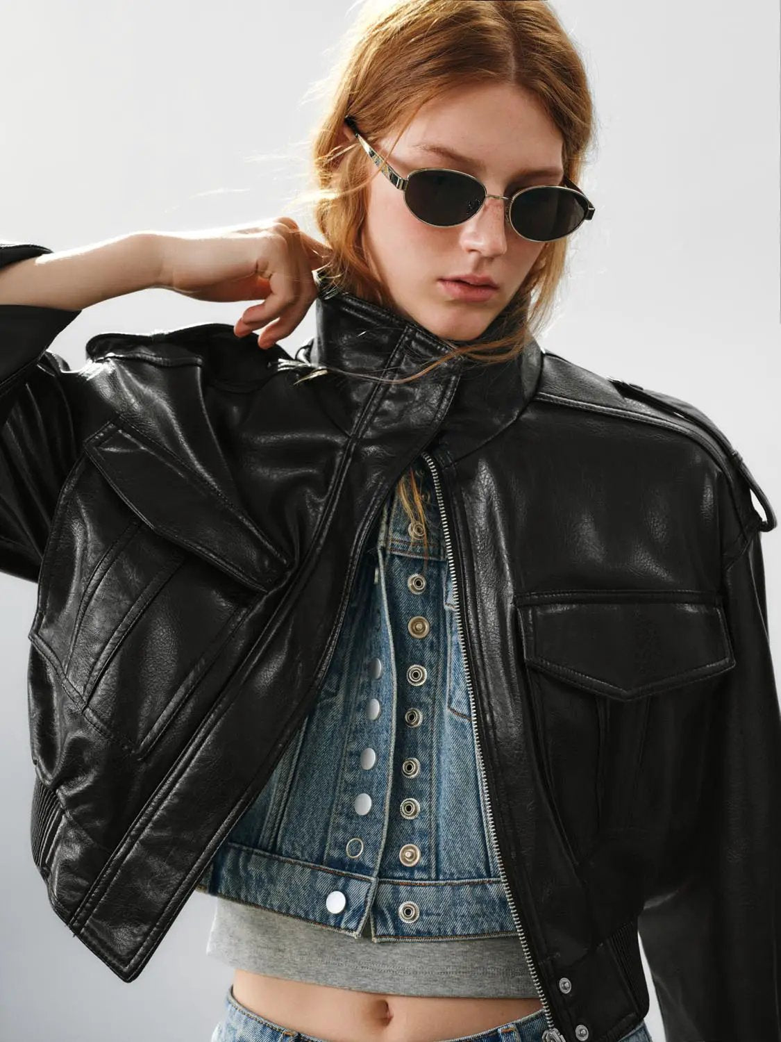 Epaulet Ribbed Hem Long Sleeve Jacket