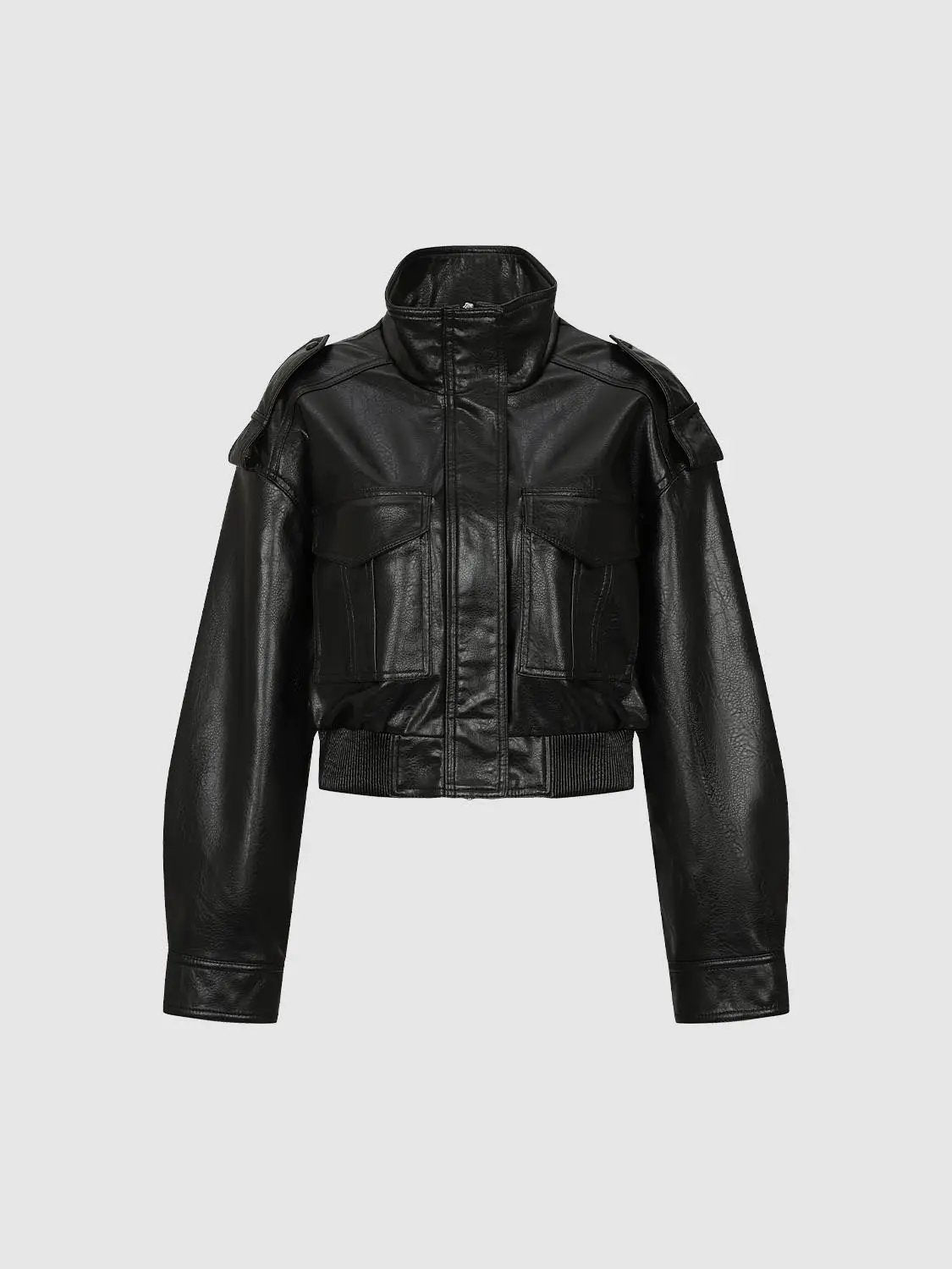 Epaulet Ribbed Hem Long Sleeve Jacket