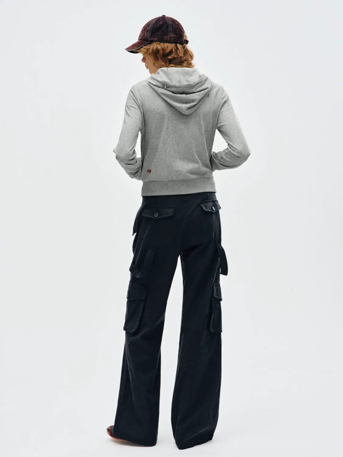 Text Embroidery Zip Long Sleeve Cotton Blend Hoodie