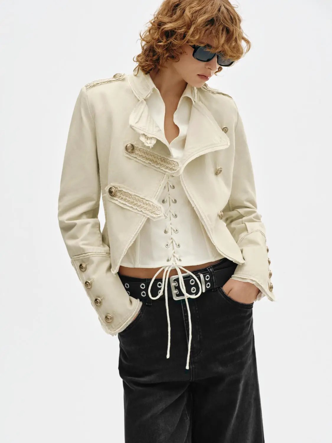 Button Raw Hem Shirt Collar Long Sleeve Cotton Jacket