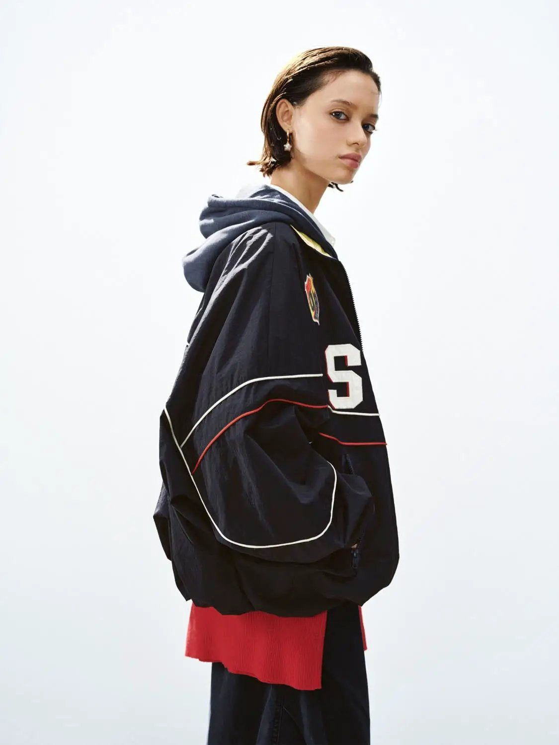 Graphic Stand Collar Long Sleeve Zip Front Jacket