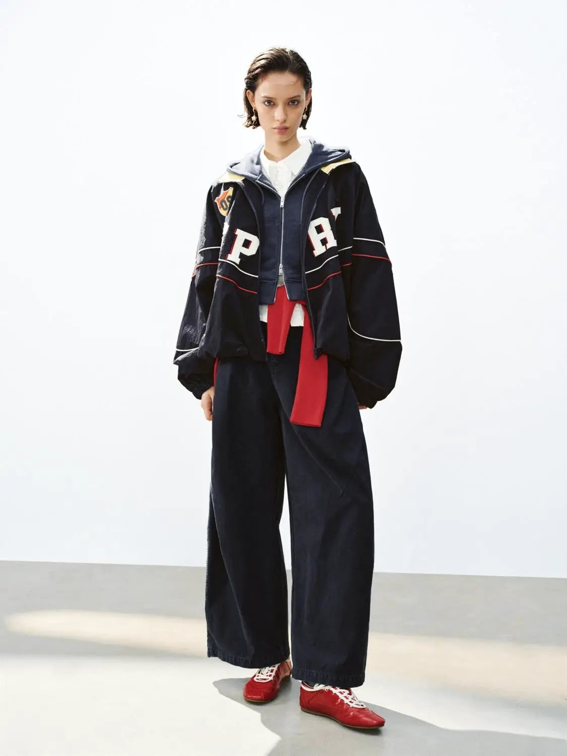 Graphic Stand Collar Long Sleeve Zip Front Jacket