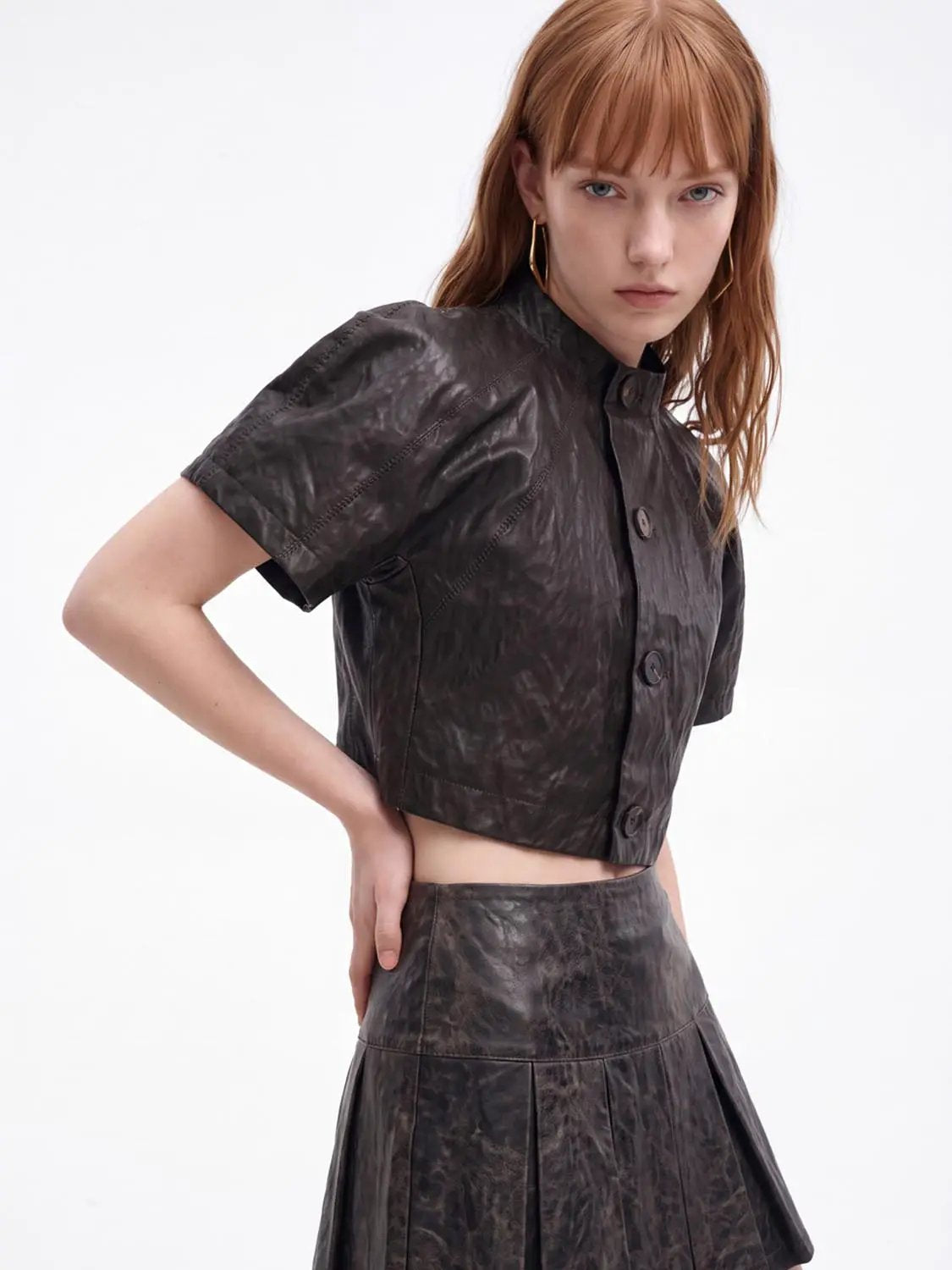 Cropped Button Front Short Sleeve Cotton Jacket