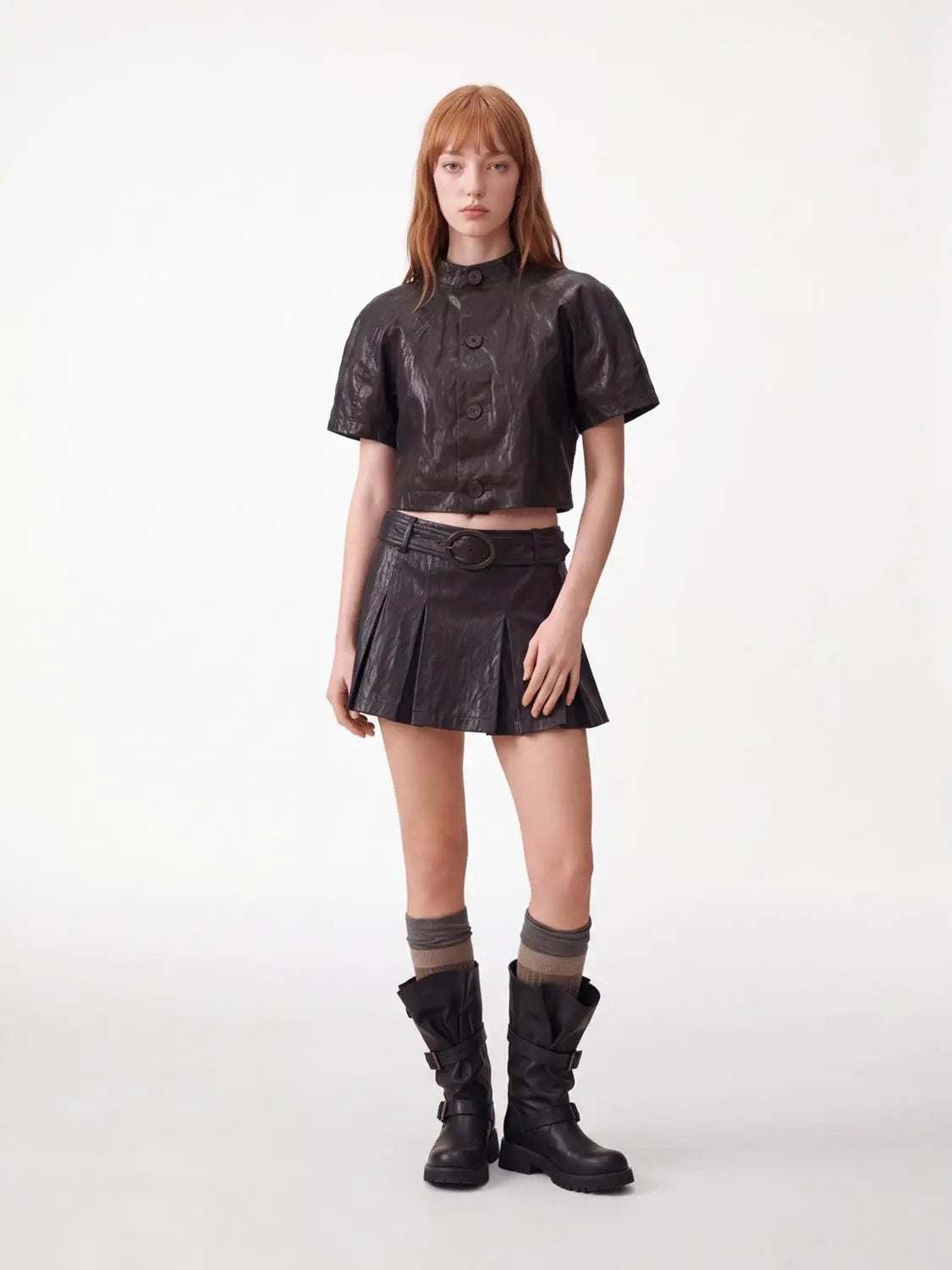 Cropped Button Front Short Sleeve Cotton Jacket