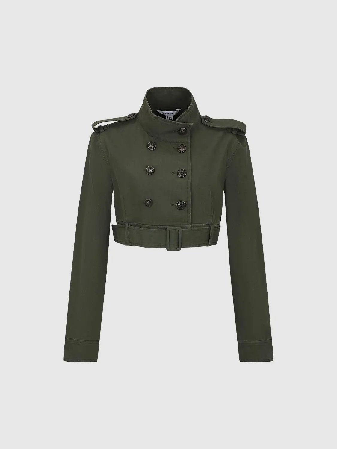 Double-Breasted Crop Belted Long Sleeve Cotton Jacket
