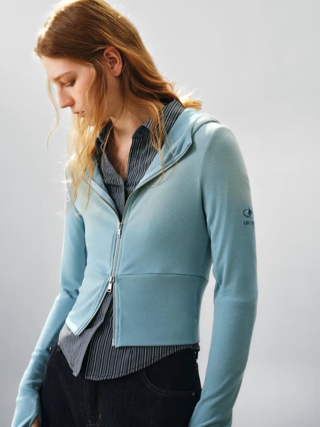 Thick Structured Long Sleeve Zip Front Hoodie